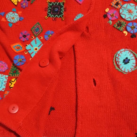 VTG Elements Exclusively Spiegel Women's Med Felted Cardigan Red Long-Sleeved - Picture 8 of 16